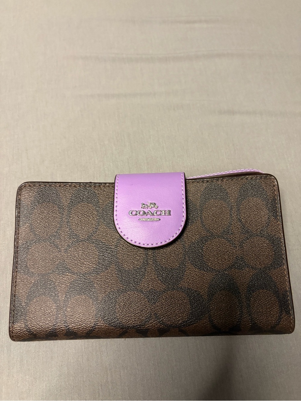 NWT Coach Signature Tech Wallet/Wristlet in SV/Brown/Iris with Silver Hardware